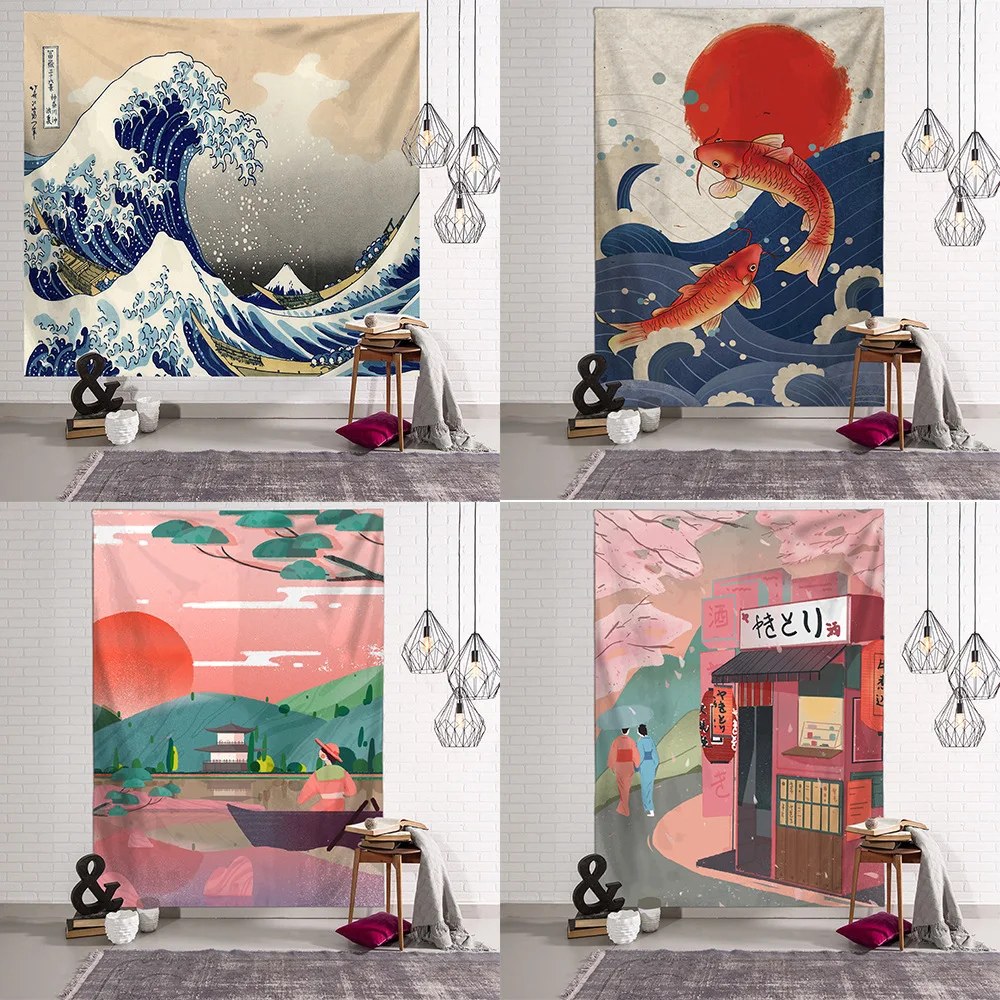 Print Deken Kanagawa Wave Print Schorsing Muur Opknoping Bohemian Bed Deken Wall Opknoping Home Decor Slaapkamer Tapestry