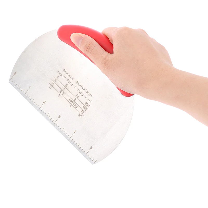

Stainless Steel Dough Scraper Cutter With Ergonomic Rubber Non-Slip Grip Measuring Guide Dough Pastry Scraper Chopper For Pizza