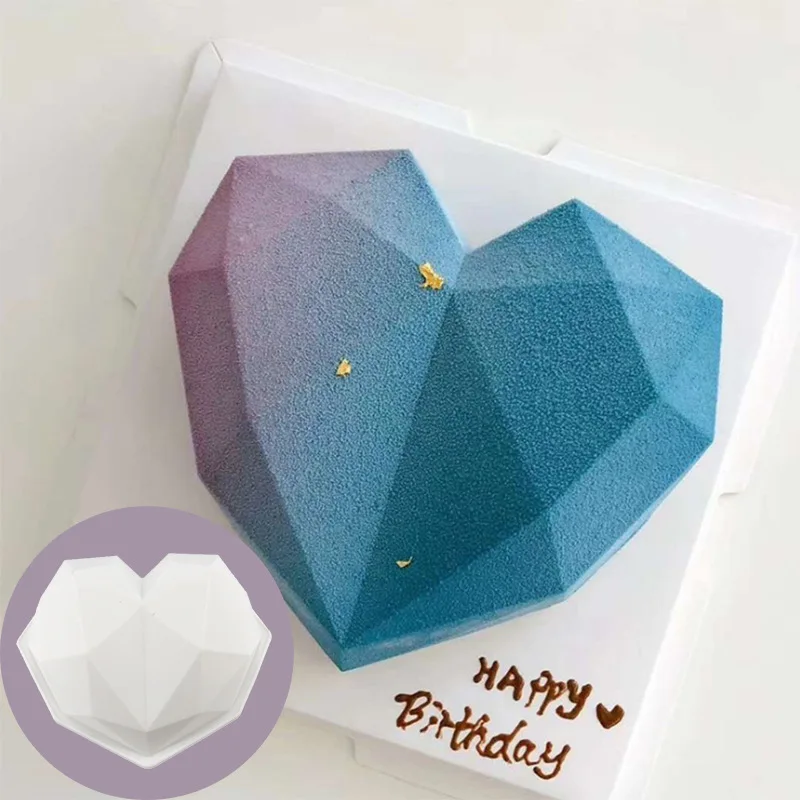 Силиконовая 3D форма для выпечки в виде сердца с бриллиантами шоколадных печенья