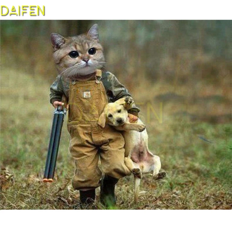 

Полностью квадратная Алмазная вышивка мультяшная кошка Охотник полная круглая Алмазная мозаика комбинезон собака DIY 3D Алмазная Живопись п...