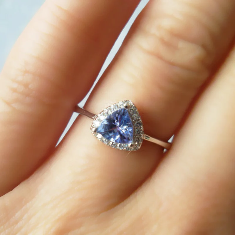 Женское кольцо из натурального танзанита 5 мм Серебряное винтажное свадебное