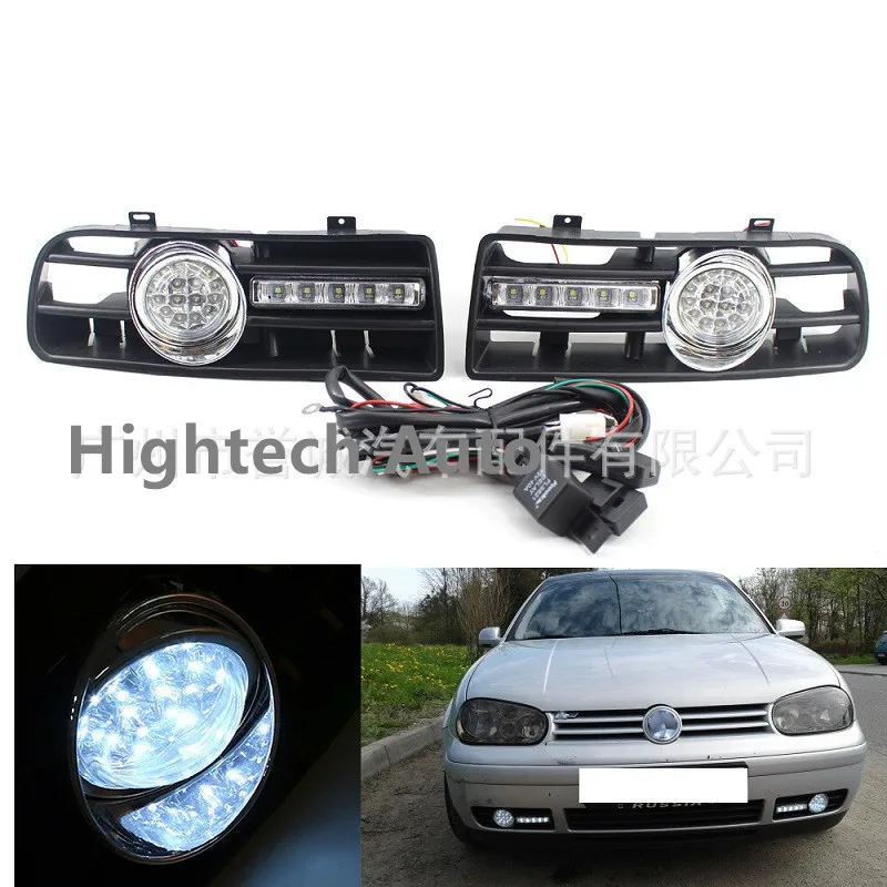 

2pcs Fog Lights assambly With Racing Grills 9 led Fog Light Auto Accessories For VW Golf 4 MK4 1997-2006 halogen/led lights