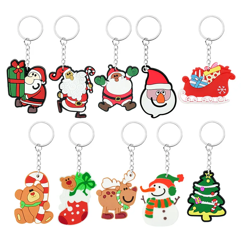 

5pcs PVC Keychain Cartoon Santa Claus Elk Snowman Christmas Tree Keyring Hanging Pendant Key Chain New Year Decoration Xmas Gift