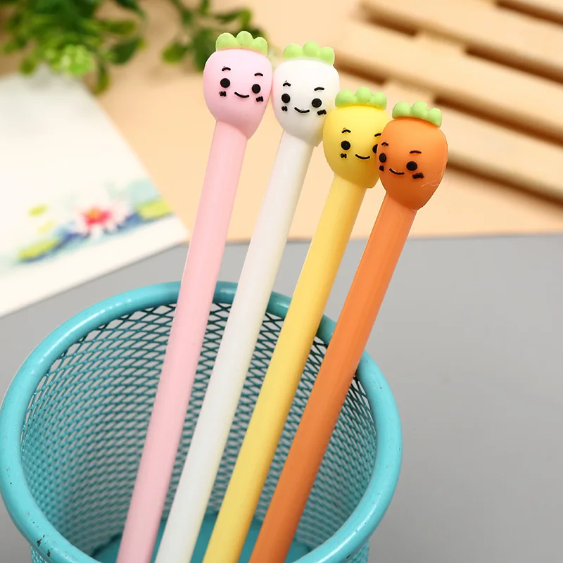 50PCS Korean Creative Cartoon Crooked Radish Gel Pen Fresh and Simple Black Study Office Water Signature Stationery |