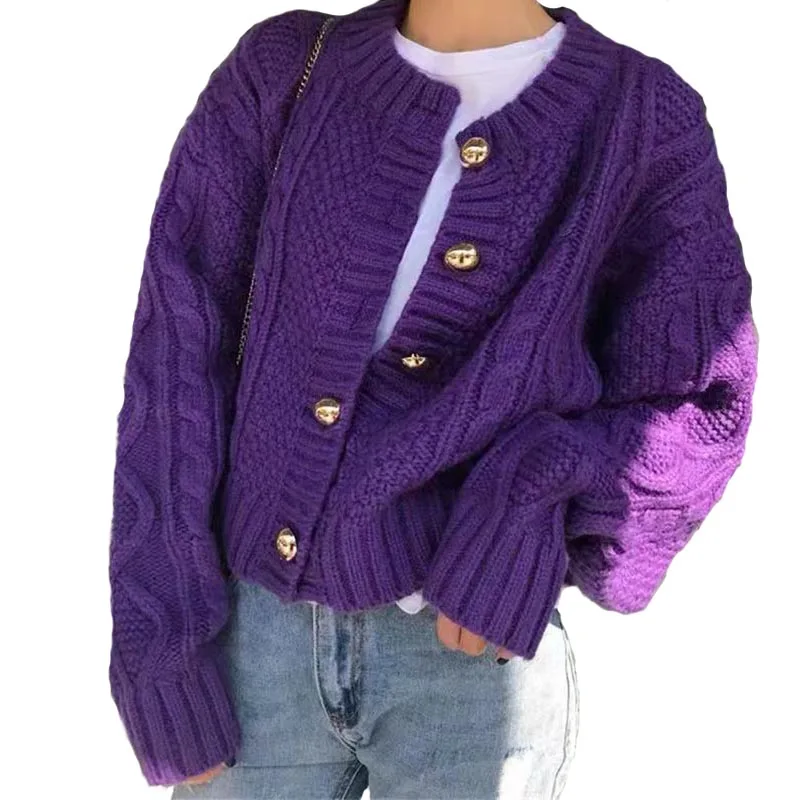 

Женский трикотажный кардиган с круглым вырезом, длинным рукавом