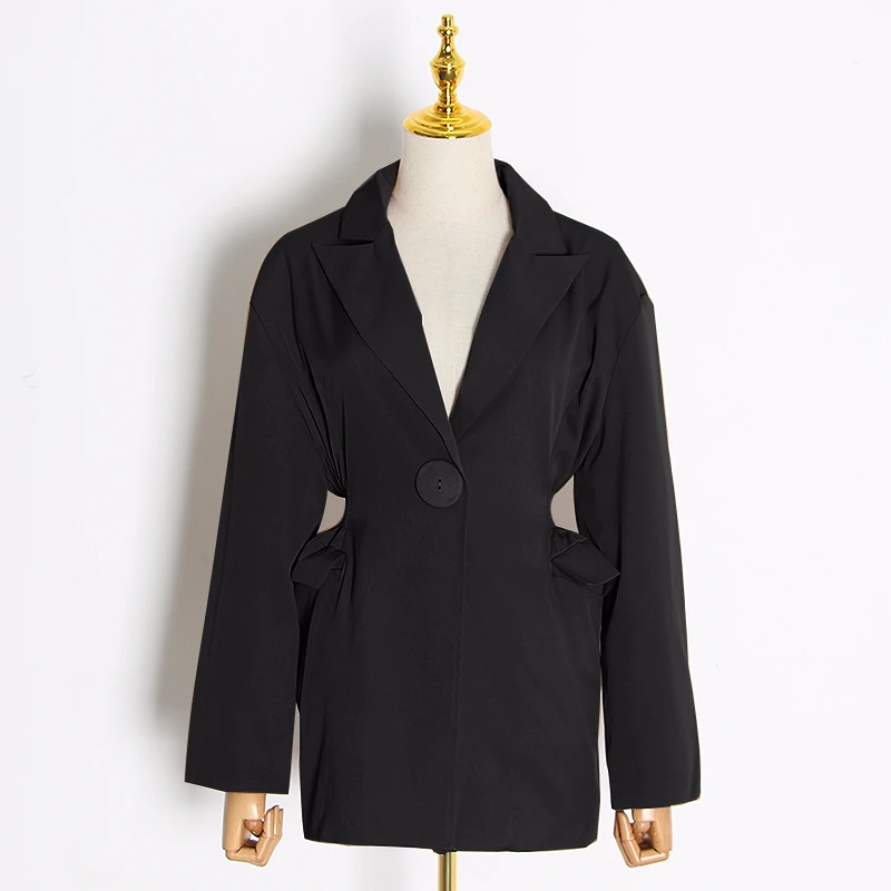 TWOTWINSTYLE элегантный Блейзер пальто для женщин зубчатый воротник длинный рукав с