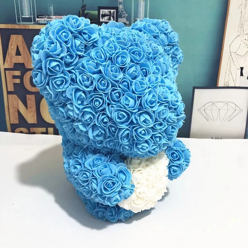 

Dropshipping New Standing 40cm Bear Of Roses Artificial Flower Teddy Rose Bear Heart For Valentines Wedding Christmas Gifts Box