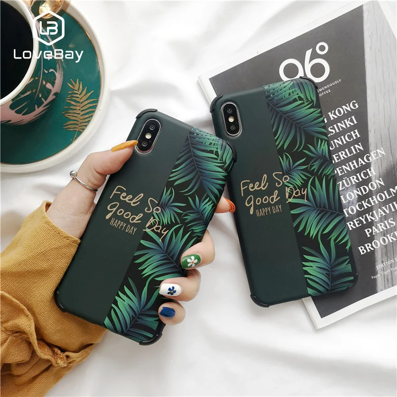 Lovebay Banana Leaf Letters Avocado Phone Case For iPhone 11 X XR XS 11Pro Max 7 8 Plus Splicing Anti-fall Protect Back Cover |
