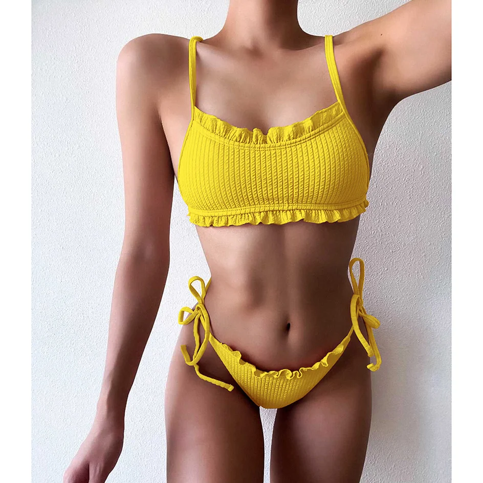 

Sexy Ruffle Bikinis 2021 Woman Swimsuit Female Brazilian Thong Bikini Set eau Swimwear Women Bathing Suit Summer Beach Wear