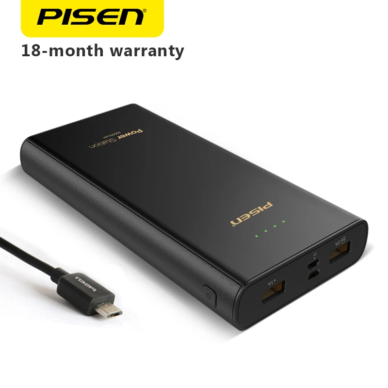 Pisen LED повер банк внешний Аккумулятор для телефонов 2.1a быстрой зарядки Dual USB Выходы двойной Вход Micro Тип USB-C Вход внешний Батарея Портативный Мощность банк