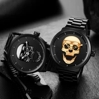 men watches cool punk 3d skull stainless steel top luxury brand sports quartz movement waterproof shockproof male wristwatches