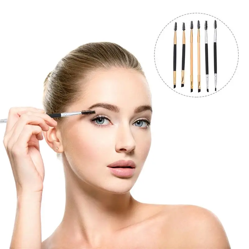 

6pcs Double-ended Makeup Brush Double-ended Convenient Eyebrow Brush Makeup Tool