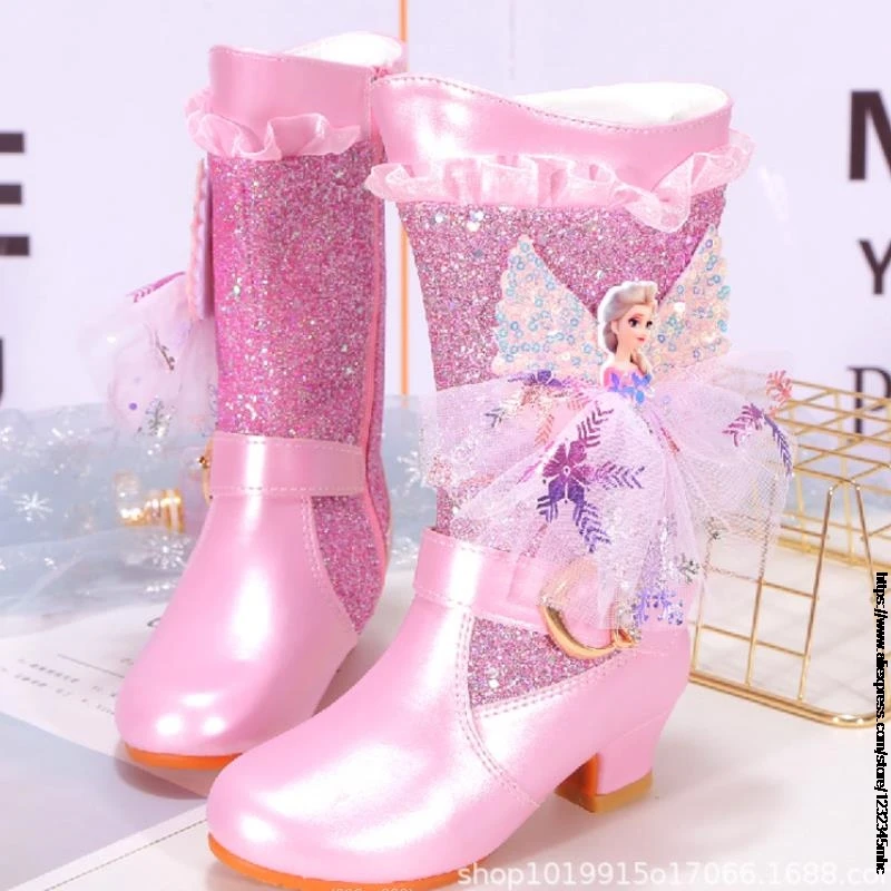 Новинка плюшевые теплые детские ботинки принцессы Эльзы модные зимние обувь для
