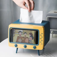 creative 2 in 1 tv tissue box desktop paper holder dispenser storage napkin case organizer with mobile phone holder ins style