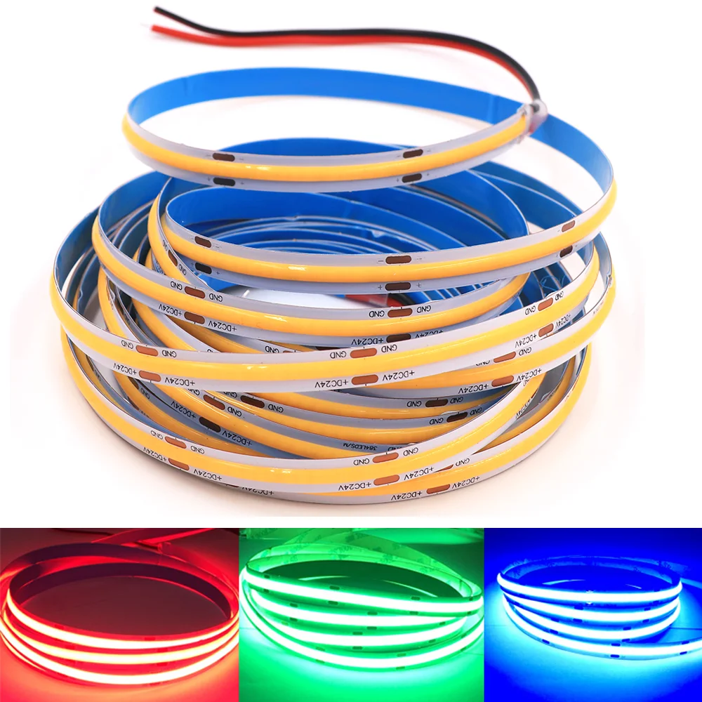 

Flexible COB LED Strip Light 12V 24V 320 384 528 LEDs High Density FOB Led Lights Lamp Red Green Blue 3000K 4000K 6000K Dimmable