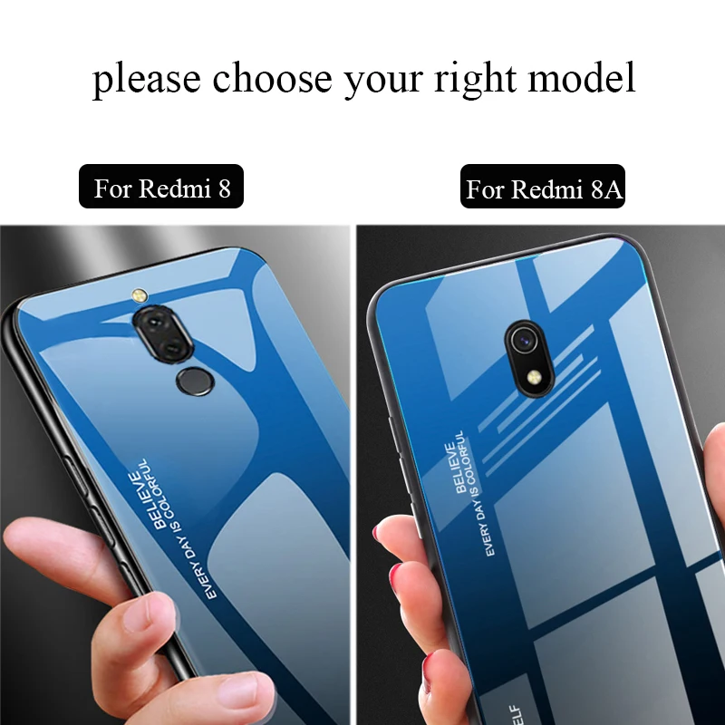 Чехол из закаленного стекла для Xiaomi Redmi 8 чехол с градиентом жесткая задняя крышка