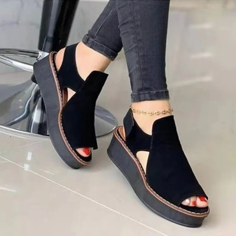 

2021 New Women Platform Sandals Soft Stitching Ankle Buckle Strap Open Toe Sandals Ladies Comfortable Beach Shoes De Mujer