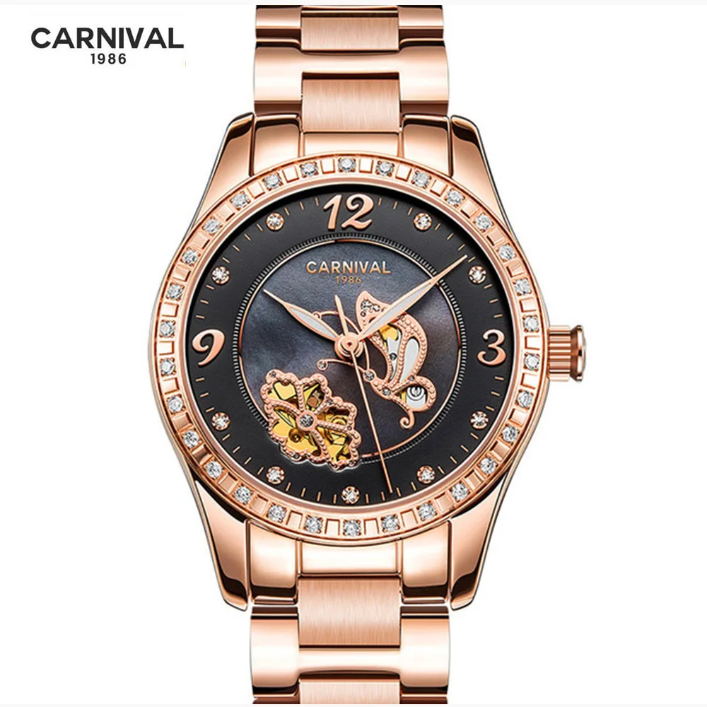 2023 CARNIVAL Rose Gold Women Watches Luxury Brand ladies Automatic Mechanical Watch Women Sapphire Waterproof Relogio Feminino