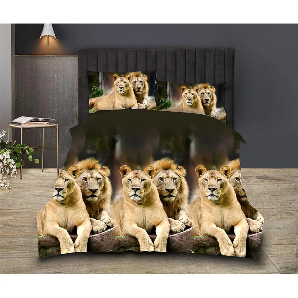 

DishyKooker 4Pcs/Set Fashion 3D Animal/Footable Printed Sheet Quilt Cover Pillowcases Bedding Set Housewarming Decor