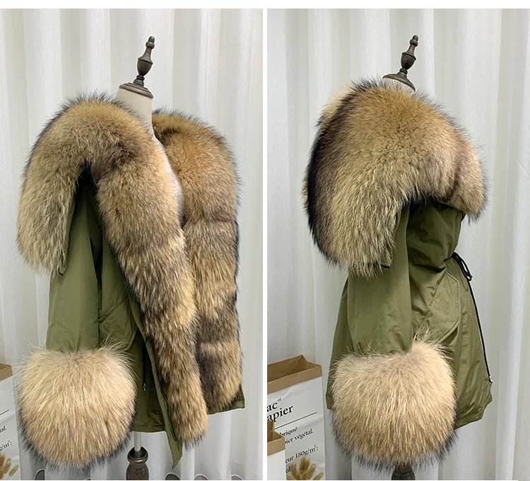 Корейская уличная одежда, Женская длинная парка с большим воротником из натурального меха, пальто с натуральным мехом, куртка на белом утином пуху, модная новая зимняя куртка