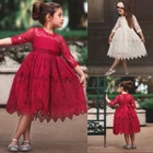 Кружевное платье для девочек, с цветочной вышивкой, с длинным рукавом, на осеньзиму