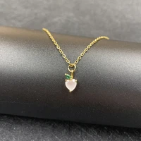 trendy metal zircon pink peach pendant charm chain vintage leaves fruits clavicle necklace jewelry accessories gifts for female