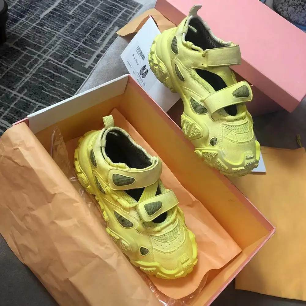 Yellow Hollow Women Chunky Sneakers 2019 New Autumn Cool Casual Breathable Hook Loop Female Footware Shoes Woman | Обувь