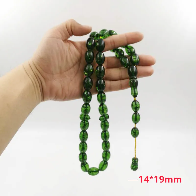 Зеленая Смола Tasbih 33 Большой размер молитвенные бусины мусульманские четки