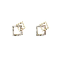 zircon micro inlaid 925 silver needle plated 14k three dimensional overlapping square geometric stud earrings earring cuffs