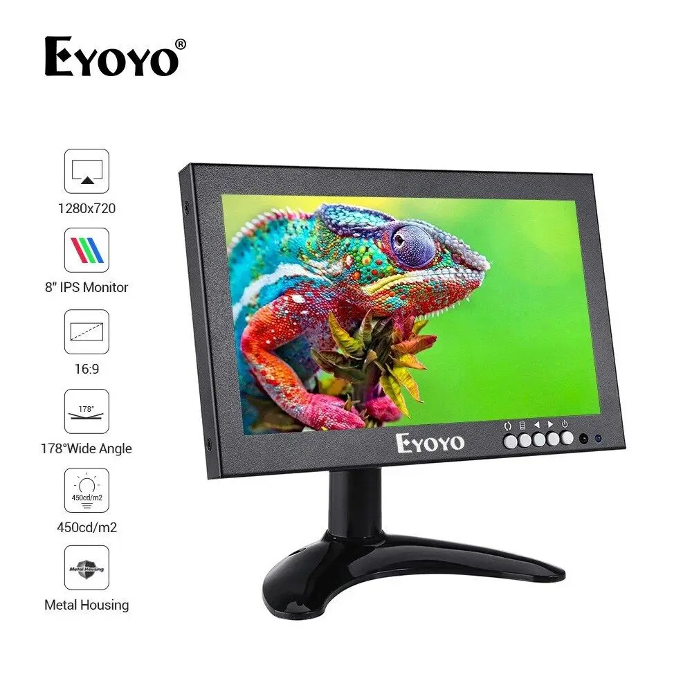 Eyoyo EM08G 8 дюймов монитор маленький Hdmi монитор портативный vga монитор CCTV экран lcd 1280x720 16:9 ips монитор BNC AV/VGA дисплей