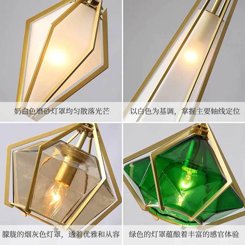 

Diamond glass geometric pendant lights dinning room White green glass modern pendant lamp led scandinavian Suspension lamp