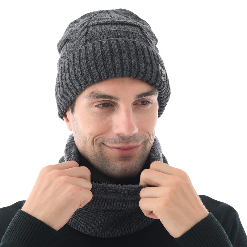 Xthree Winter Skullies Hat For Men Beanies Wool Knitted Scarf With Lining Male Gorras Bonnet Hats Beanie | Аксессуары для одежды