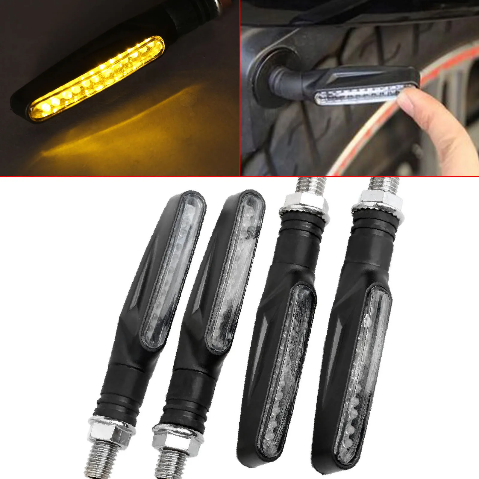2Pcs 12V Motorcycle LED Turn Signal Indicator Light Yellow Blinker Lamp Universal Flexible Bendable Flasher Motorbike Part |