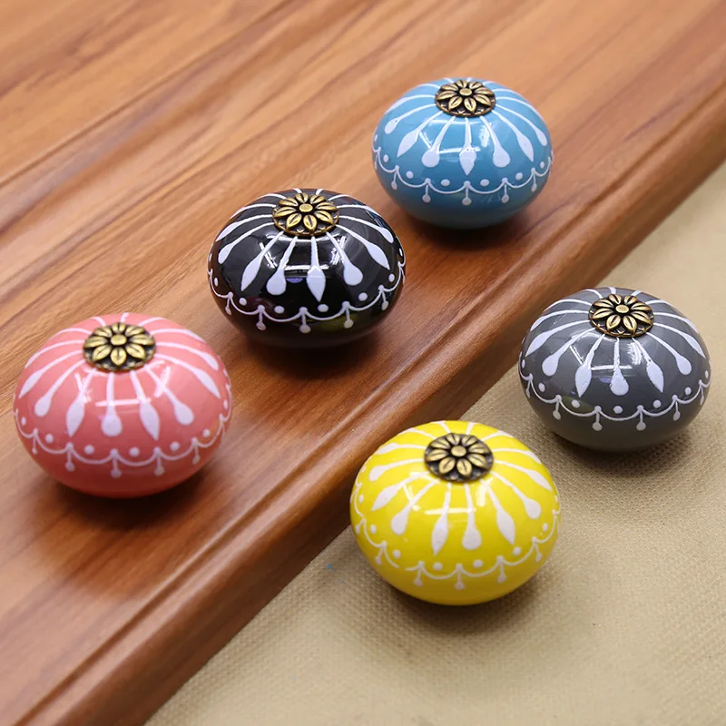 

New Puxador Ceramic Hand-painted Art Handle European Modern Simple Drawer Cupboard Wardrobe Door Round Single Hole Black