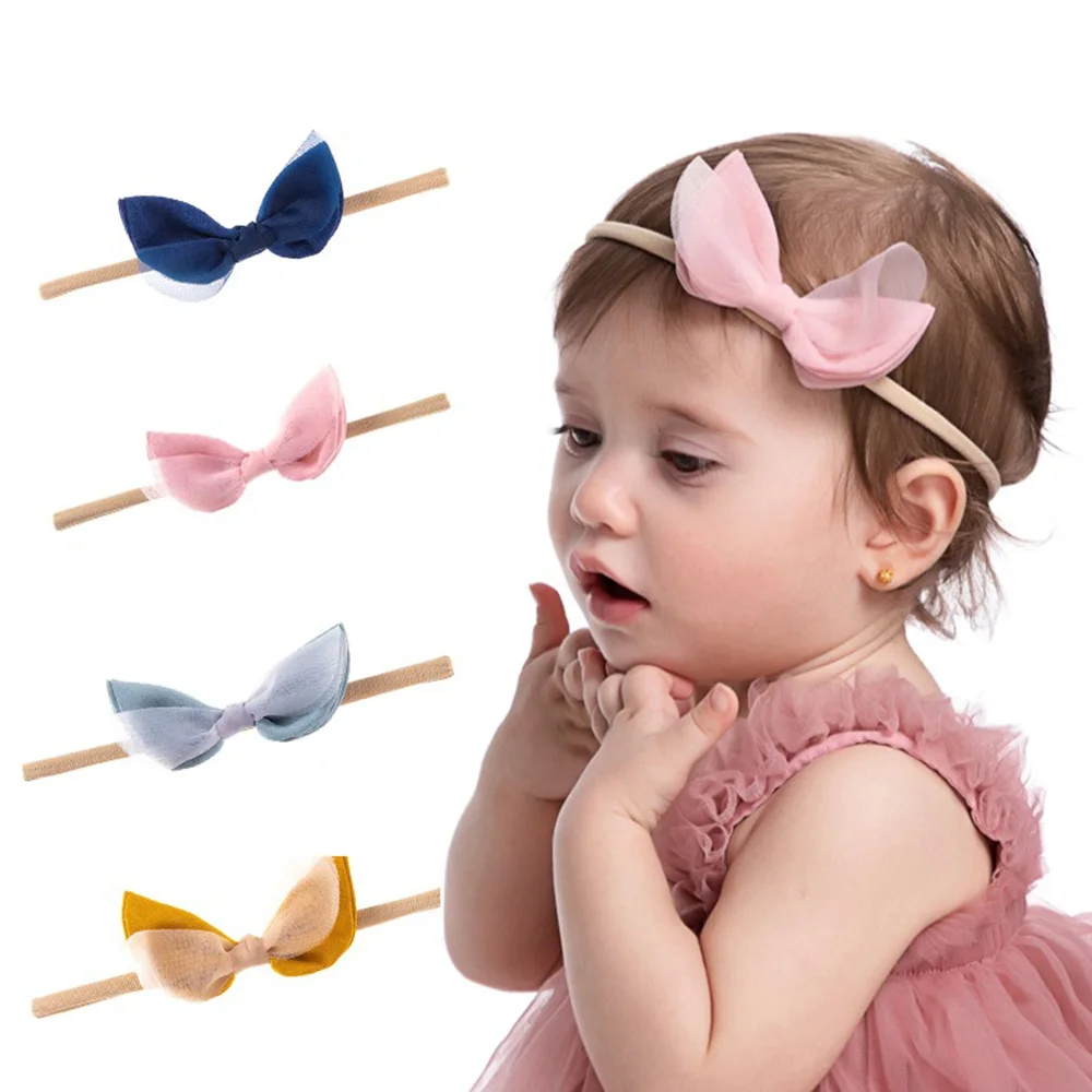 

New Bowknot Baby's Headband Pure Color Mesh Lace Solid Headband for Baby Girls Elasticity Kids Photography Props Fashion Gift