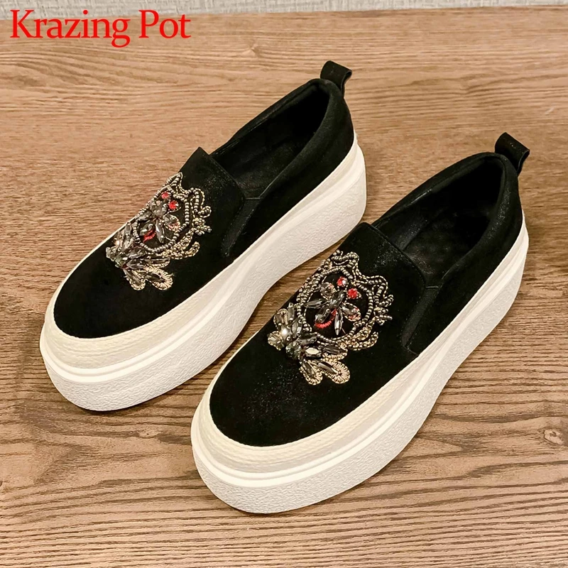 Повседневные Лоферы Krazing pot с вышивкой без застежки круглый носок толстая подошва
