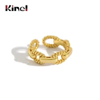 kinel authentic 925 sterling silver twist twist open adjustable finger rings for women 18k plating real gold ring party jewelry