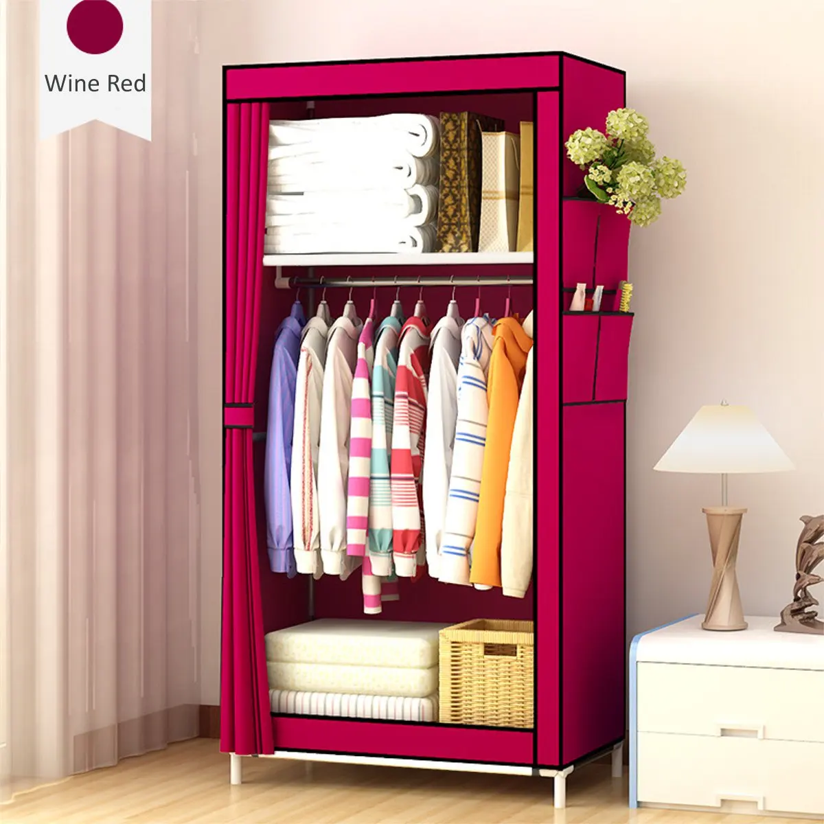 

Portable Cloth Wardrobe Home Bedroom Clothes Storage Organizer Cabinet DIY Assembly Dampproof Fabric Wardrobe Closet Furniture