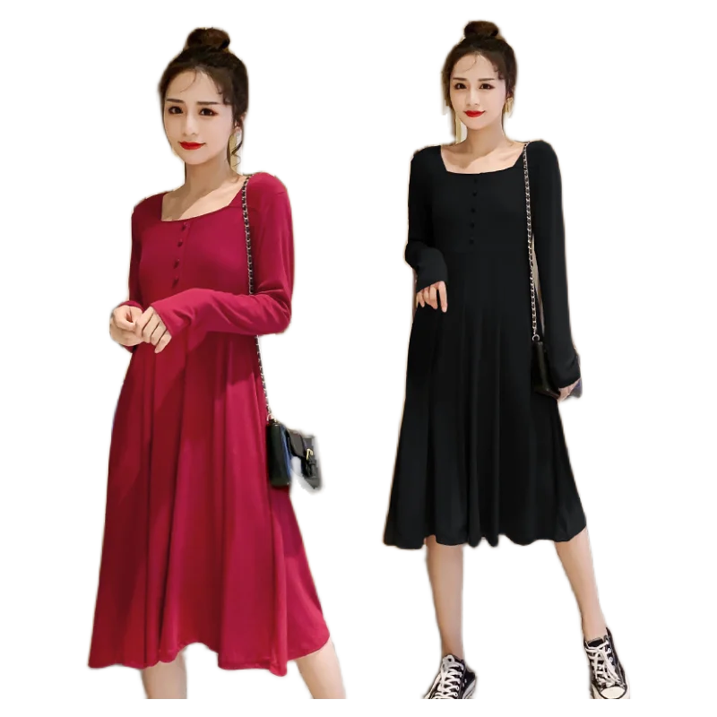 

8021# 2021 Spring Thin Stretch Modal Cotton Maternity Dress Long Sleeve Slim Soft Clothes for Pregnant Women Bodycon Pregnancy