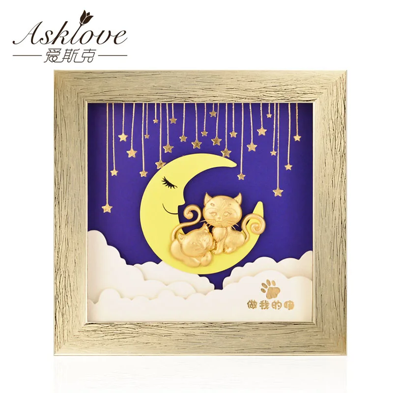 Картины с мультяшным котом теплый декор картина из 24-каратного золота листьями