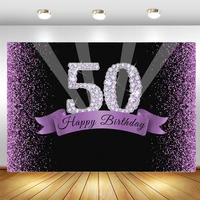 happy 50th birthday party backdrop glitter purple and black dots adult woman custom photo background photocall props banner
