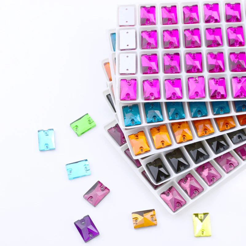 Стеклянные прямоугольные Стразы для шитья стразы разных размеров с двумя