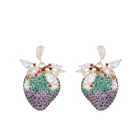 2022 new 2 tone cubic zirconia dangle drop fruit strawberry earrings earrings for women party jewelry lyx079