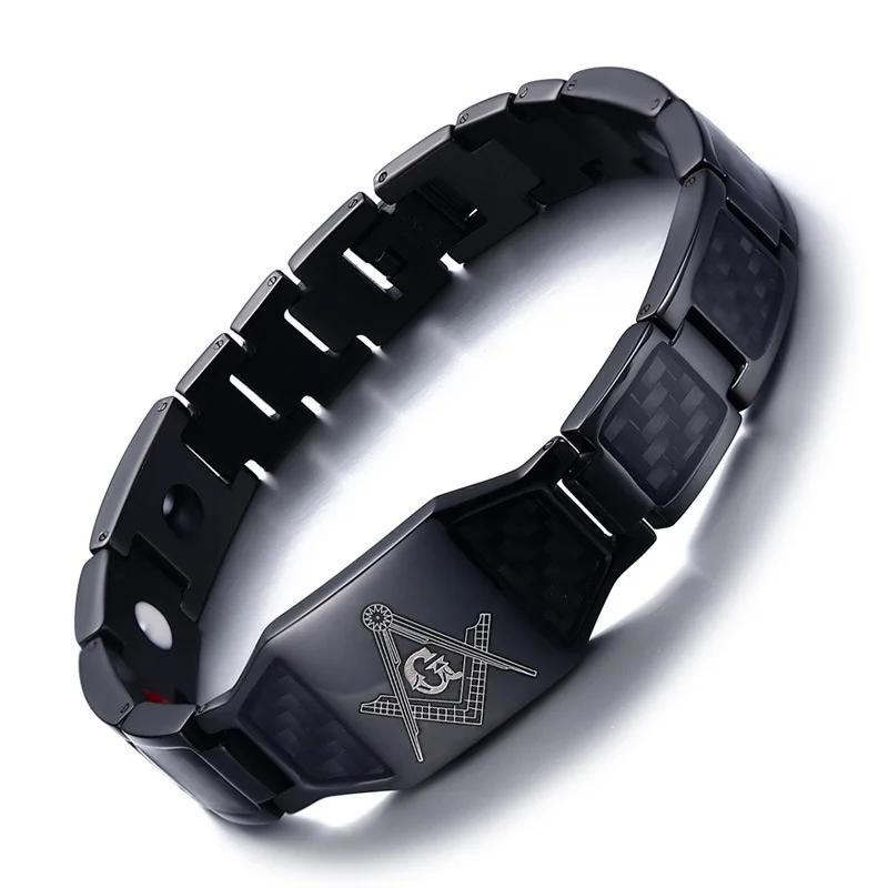 

European And American Hot Selling Simple Stainless Steel Carbon Fiber Magnetic Energy Black Titanium Bracelet For Men