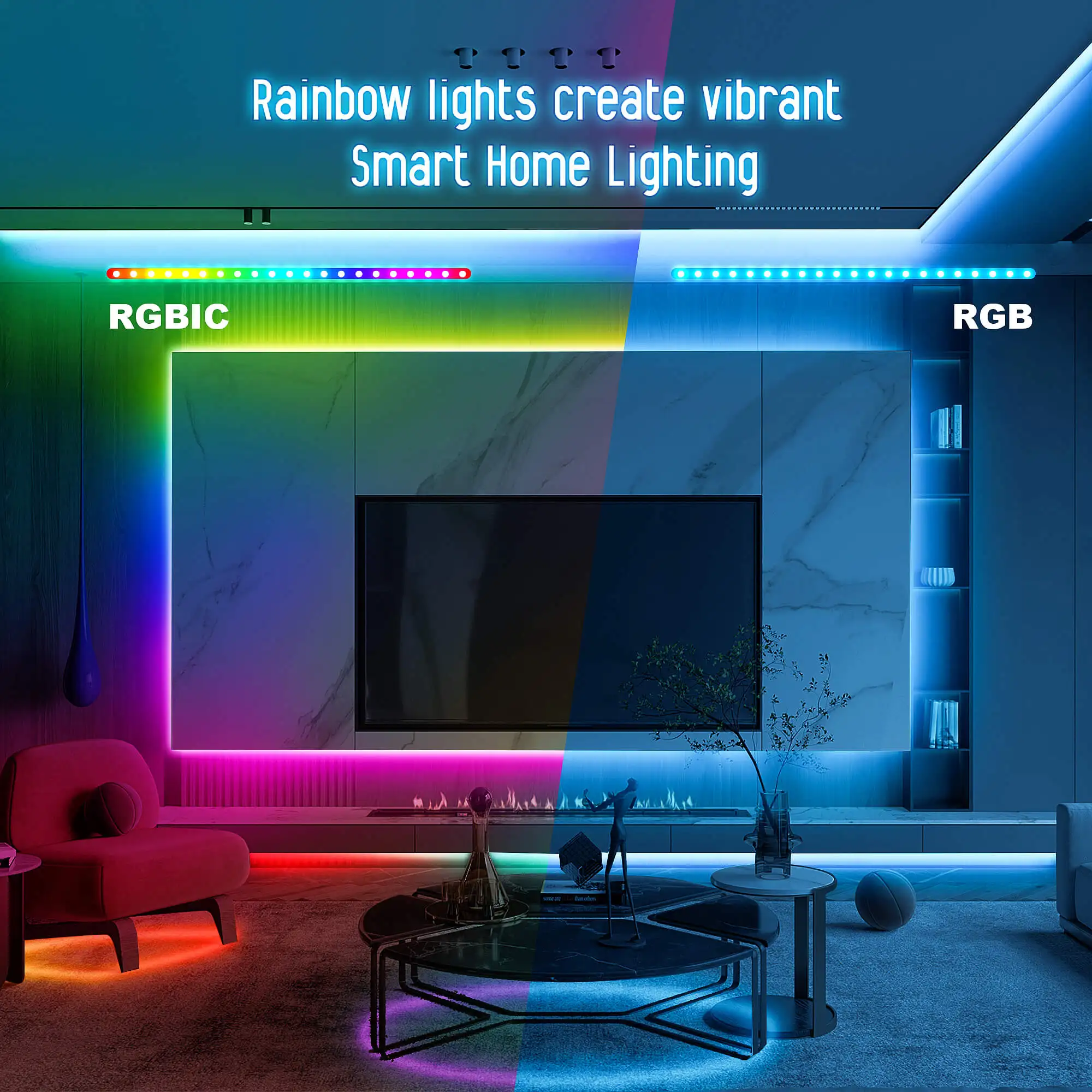 Home Smart Wifi RGB Led Strip Lights DC12V Addressable Pixel Led Ambiance Tape Work for Alexa & Google Assistant App Control