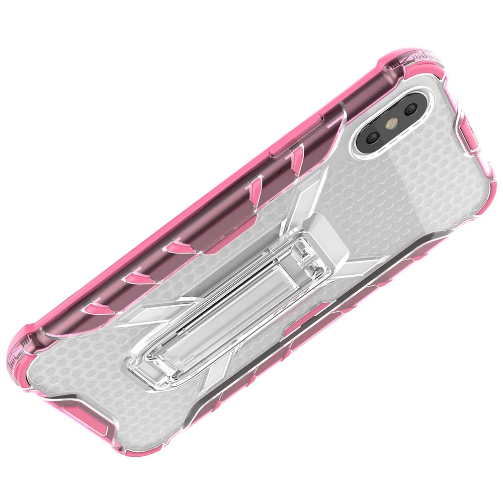 Luxury Shockproof Phone Case For iPhone 7 X XS 6 6S 8 Plus Colorful Transparent Kickstand TPU+PC Back Cover |