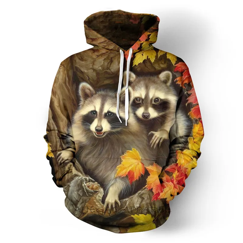 

Cute Raccoon 3D Hoodie Hipster New Wave Funny Streetwear Winter Unisex Animal Pullover Cool Harajuku Sweet Affection Sweatshirt