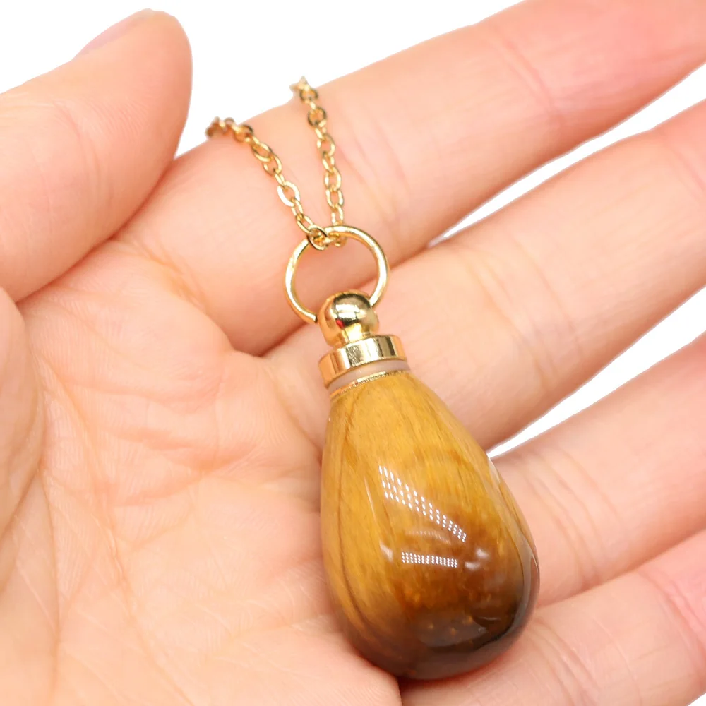 

Natural Rose Quartzs Perfume Bottle Pendants Necklace Malachites Essential Oil Diffuser Pendant Necklace for Jewelry Making