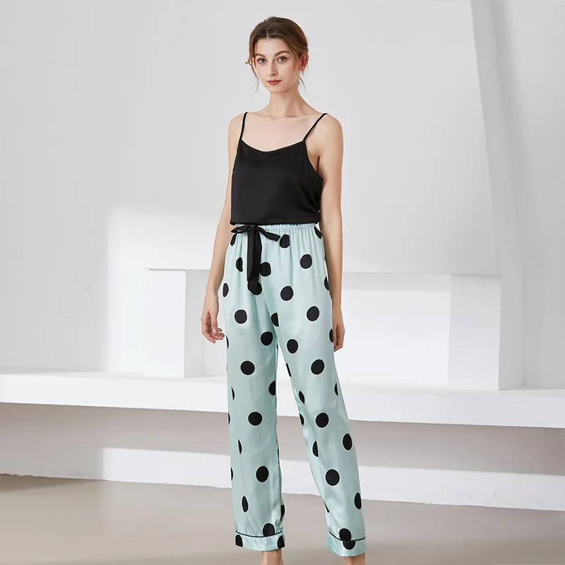 

Silka Surplus Summer Women Pajama Set Sexy Silk Night Homewear Sleeveless Tops And Pants 2-Piece Set Sling Sleepwear