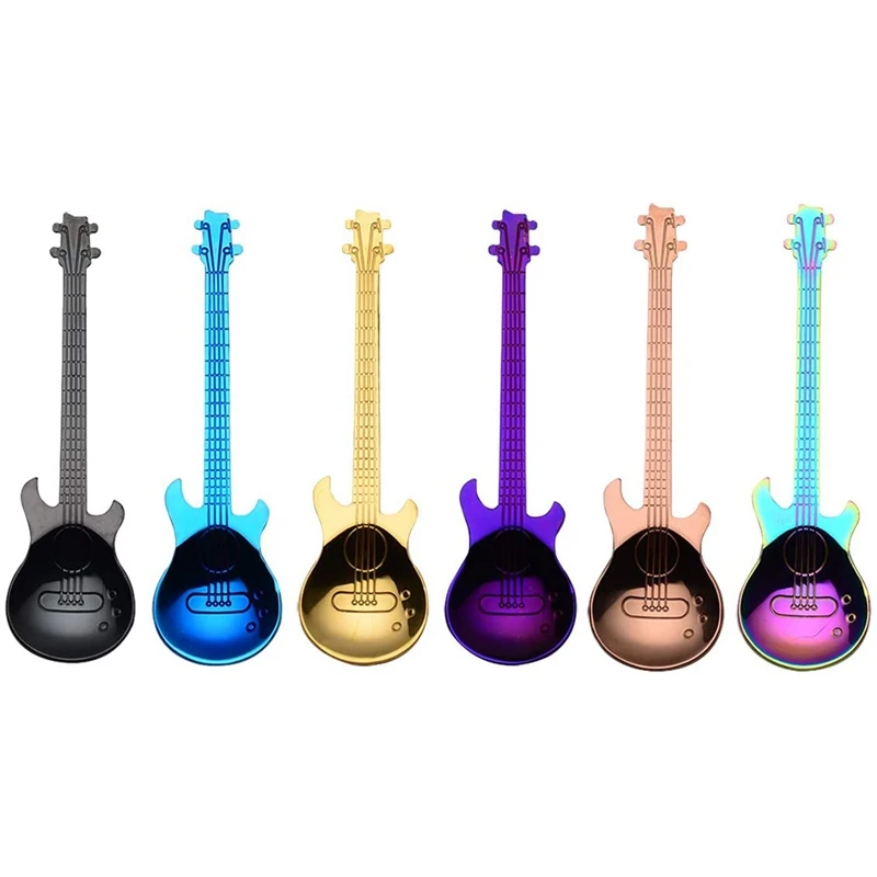 

Посуда Столовые приборы гитары Кофе ложки 6 шт в комплекте креативные милые нержавеющая сталь для ложек чайных ложек гитара в форме (мульти-Цвет)